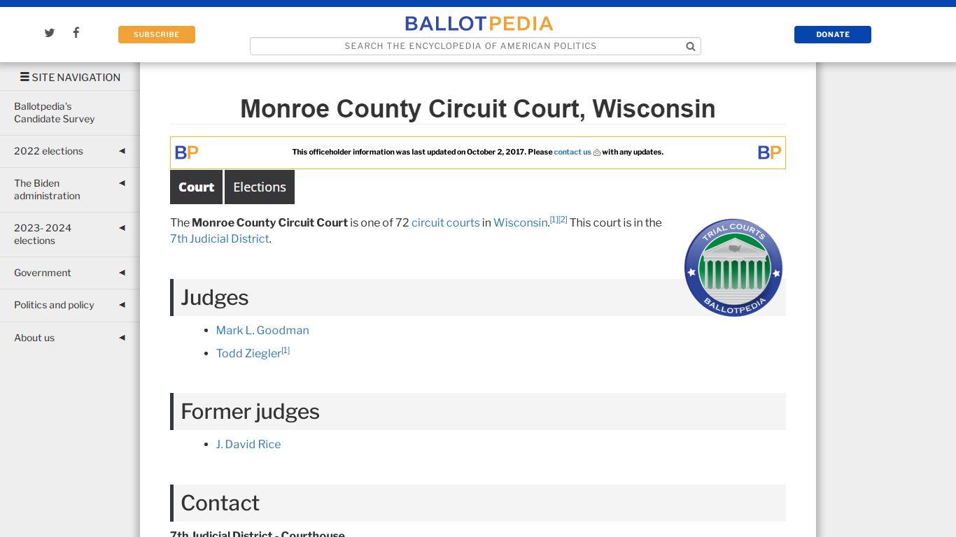 Monroe County Circuit Court, Wisconsin - Ballotpedia